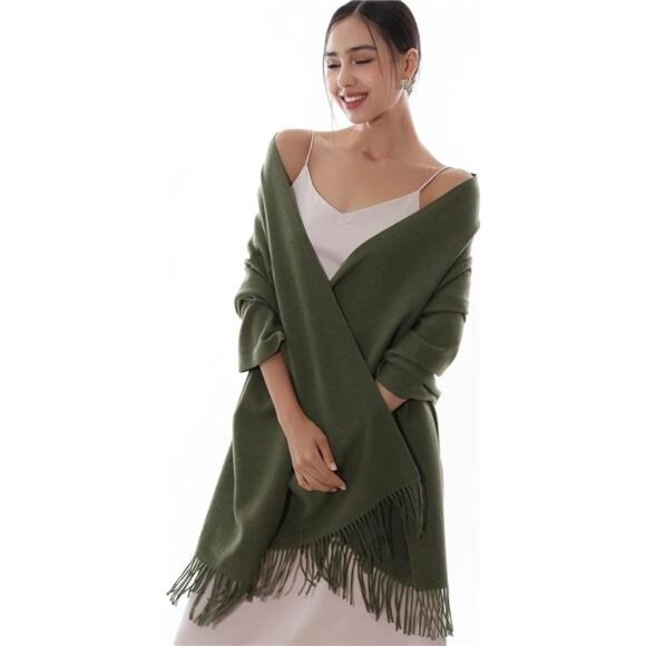 Women Pashmina Shawls Wraps Warm Soft Green - Picture 2 of 7